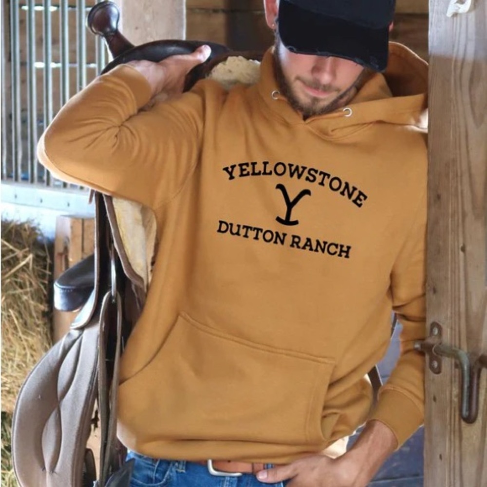Yellowstone Dutton Ranch Men's Western Heavyweight Hoodie - Tan Like-New Size -M